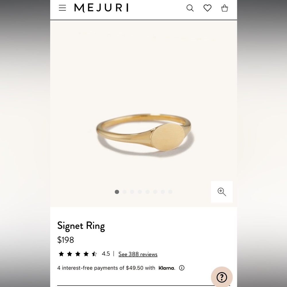 Mejuri 14k solid gold signet ring with K monogram
